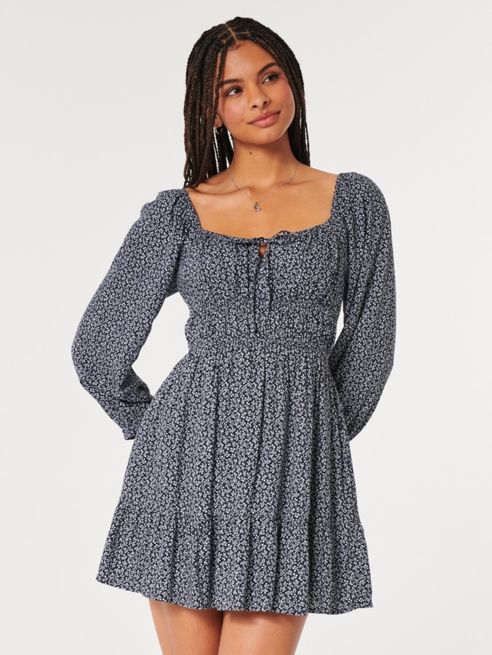 Hollister Navy Floral Smocked Mini Dress Small